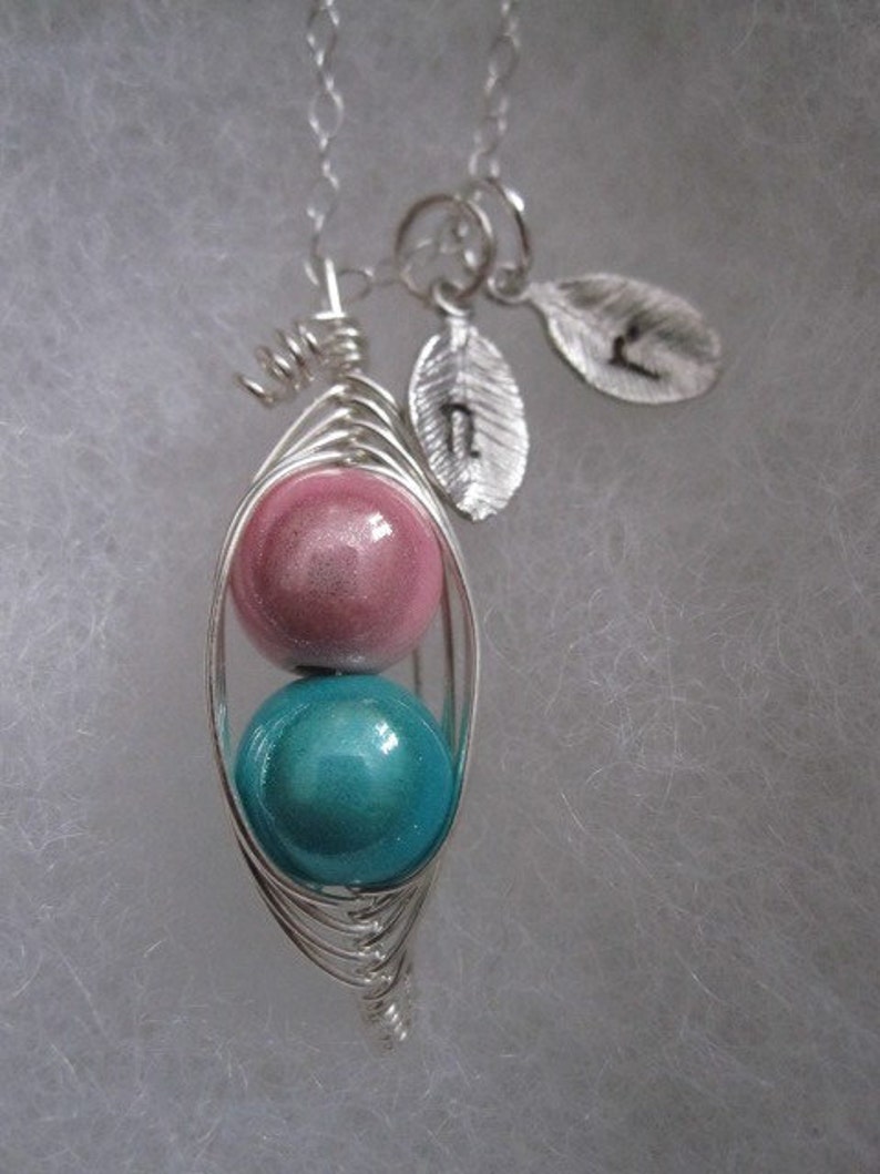 Sterling Silver Sweet Peas in a Pod Necklace 2, 3, or 4 peas pick your color image 3