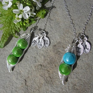Fitted Sweet Peas in a Pod Necklace For Friends, Sisters, Moms, Grandmas, Twins 2 or 3 peas pick your color image 3