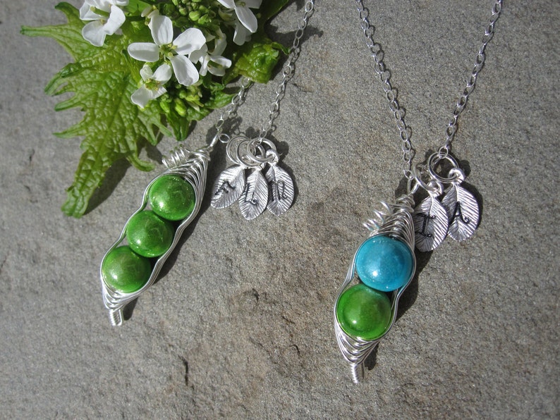 Fitted Sweet Peas in a Pod Necklace For Friends, Sisters, Moms, Grandmas, Twins 2 or 3 peas pick your color image 3