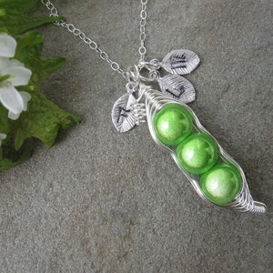 Fitted Sweet Peas in a Pod Necklace For Friends, Sisters, Moms, Grandmas, Twins 2 or 3 peas pick your color image 2