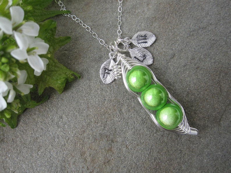 Fitted Sweet Peas in a Pod Necklace For Friends, Sisters, Moms, Grandmas, Twins 2 or 3 peas pick your color image 2