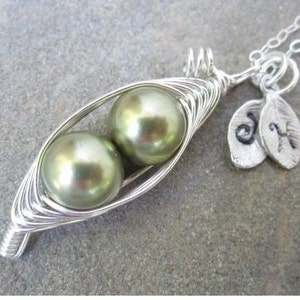 Two Sweet Peas in a Sterling Silver Pod Necklace, 1 2 3 4 Sweet Pea Pod Necklace, Maternity, Mommy, or Push Present Gift image 1