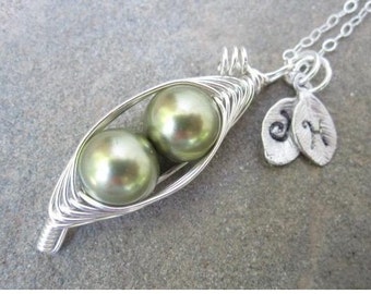 Two Sweet Peas in a Sterling Silver Pod Necklace, 1 2 3 4 Sweet Pea Pod Necklace, Maternity, Mommy, or Push Present Gift