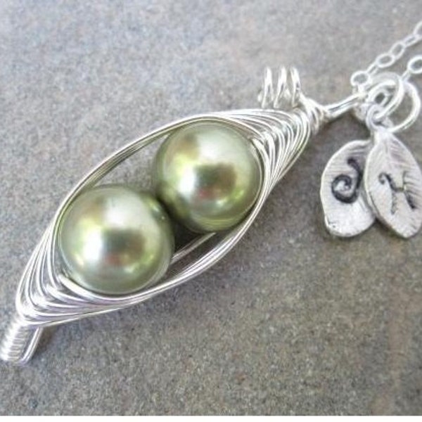 Two Sweet Peas in a Sterling Silver Pod Necklace, 1 2 3 4 Sweet Pea Pod Necklace, Maternity, Mommy, or Push Present Gift