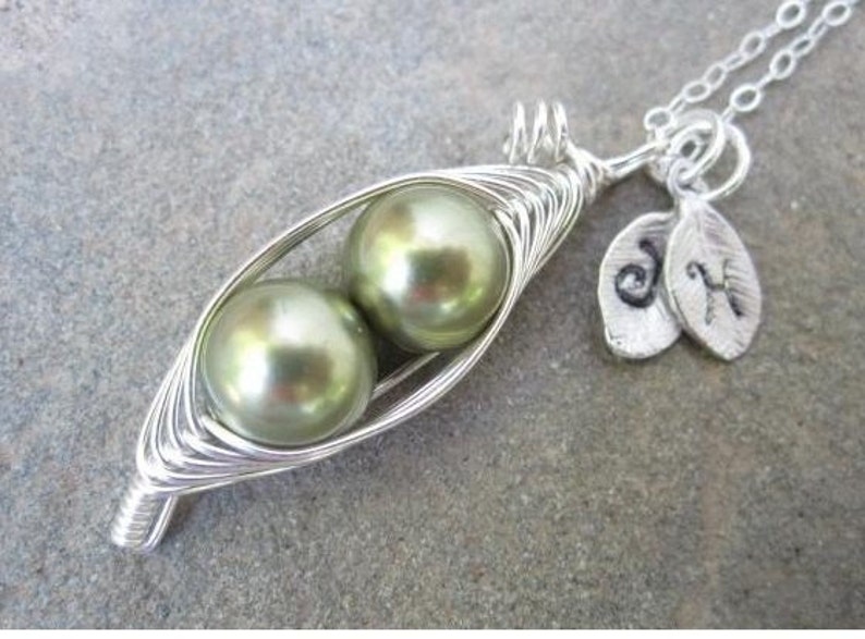 Two Sweet Peas in a Sterling Silver Pod Necklace, 1 2 3 4 Sweet Pea Pod Necklace, Maternity, Mommy, or Push Present Gift image 1