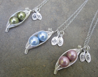 Mom's Sweet Peas in a Pod Necklace (2, 3, or 4 peas- pick your color)