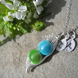 Fitted Sweet Peas in a Pod Necklace For Friends, Sisters, Moms, Grandmas, Twins 2 or 3 peas pick your color image 1