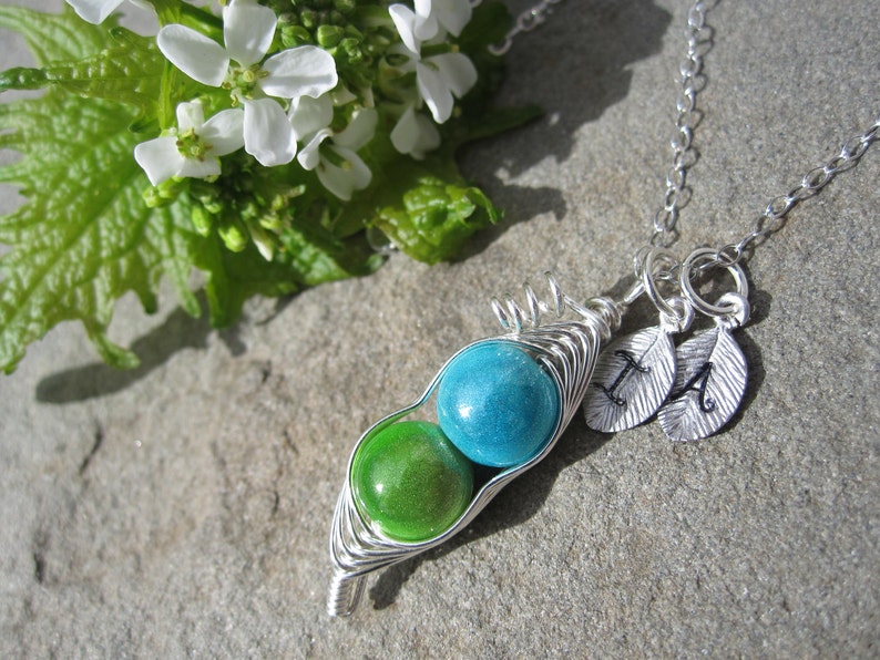 Fitted Sweet Peas in a Pod Necklace For Friends, Sisters, Moms, Grandmas, Twins 2 or 3 peas pick your color image 1