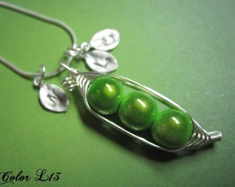 My Sweet Pea Pod (2, 3, or 4 peas)- you pick your colors for your personalized pea pod charm necklace for You, Mom, Sister, Daughter, Friend