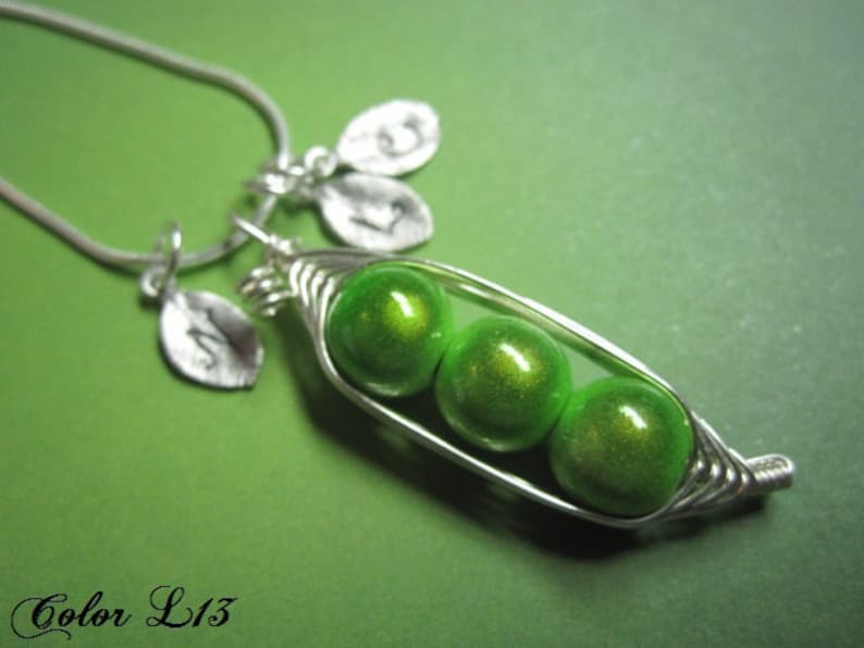 My Sweet Pea Pod 2, 3, or 4 peas you pick your colors for your personalized pea pod charm necklace for You, Mom, Sister, Daughter, Friend image 1