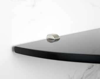 Estante esquinero de piedra negra pulida con espejo: decoración de pared flotante moderna