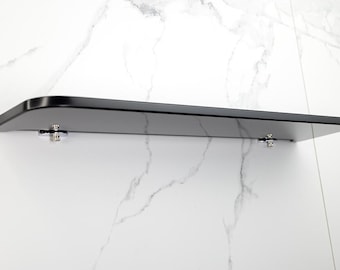 Estante de piedra acrílica negra hecho a mano: estante de pared flotante moderno con acabado pulido a espejo.