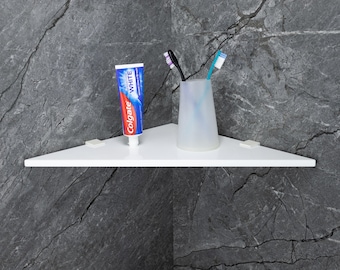 Estante esquinero de piedra acrílica pulida con espejo: diseño flotante moderno