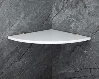 Estante esquinero de piedra acrílica pulida con espejo: decoración flotante para baños y exteriores