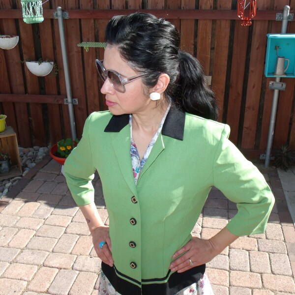 Jacket Blazer Vintage 90's Nineties Casual Work Office Career Rachel Friends Ladies Women Light Avocado Tone  Size 6 Small