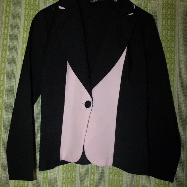 Vintage 90's Nineties Eighties 80's Office Career Fashion Women Light Blazer Ladies Teen Fall Clearance Gift Her Small Black Button Mod