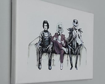 Lienzo artístico original impreso inspirado en 'Tim Burton' (Beetlejuice, Eduardo Manostijeras y Jack Skellington).