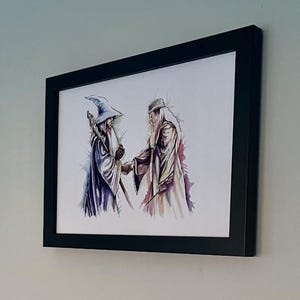 Impression d'art originale inspirée du « Seigneur des anneaux et d'Harry Potter » (Gandalf et Dumbledore)