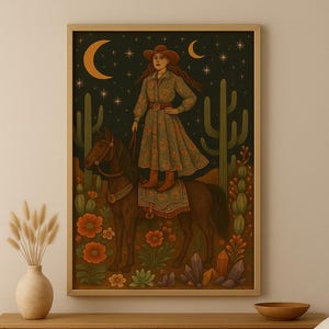 Desert Cowgirl Under Moonlight