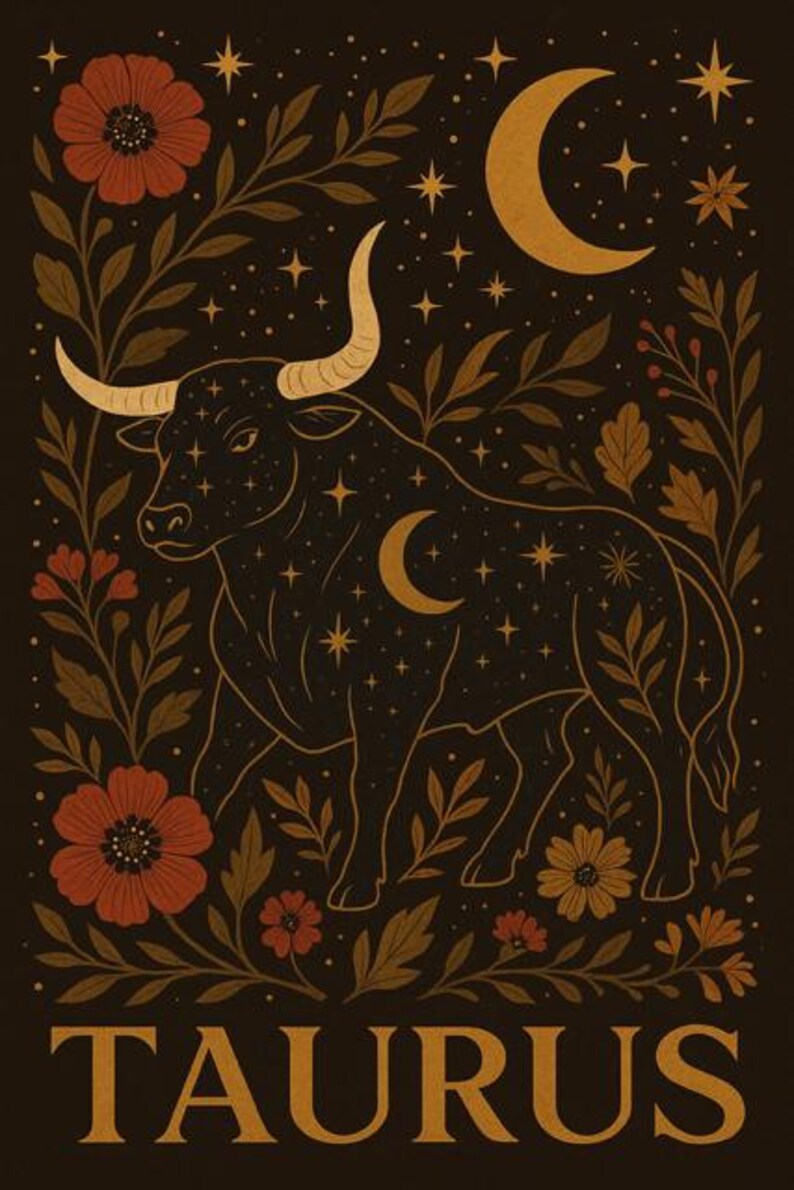 Taurus Zodiac Sign Digital Print • Mystical Astrology Wall Art • Earthy ...