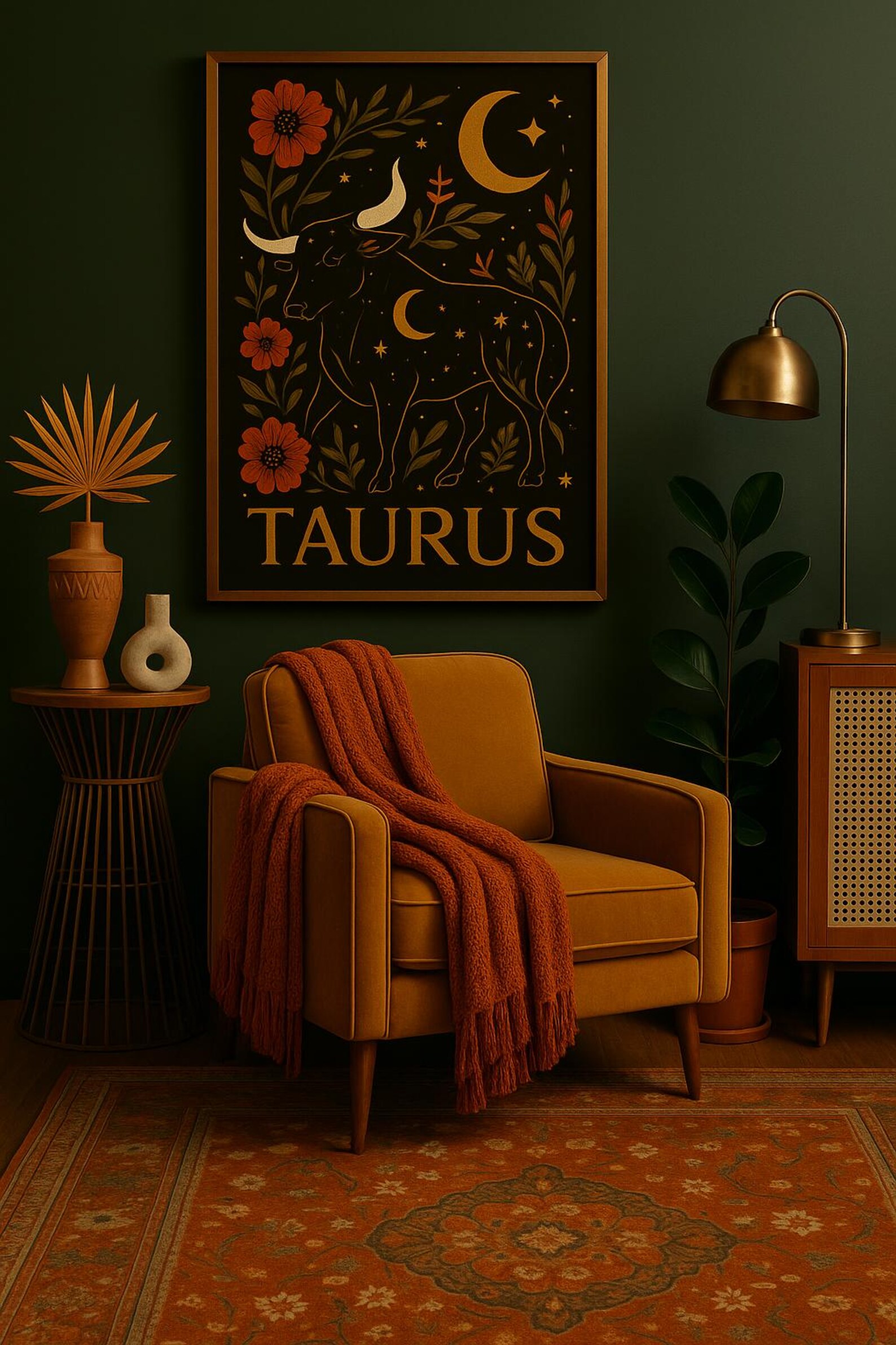 Taurus Zodiac Sign Digital Print • Mystical Astrology Wall Art • Earthy ...