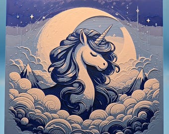 Unicorn nursery magic children's bedroom 3d printed wall art, hueforge, mural, decoration, still image, pop art, picture, print