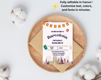 Bearbeitbare Junggesellinnenabschieds-Einladungsvorlage | Barcelona-Thema | Digitaler Download |  Sofortiger Zugriff