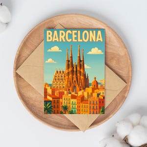Cartão postal digital da Sagrada Família | Arte de viagem para impressão | Ponto turístico de Barcelona | Download instantâneo | Lembrança da Espanha