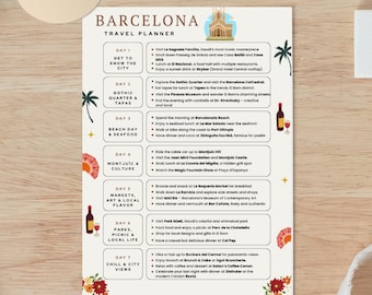 Editable Barcelona 7 Day Travel Planner | Spain City Guide (Digital PDF Itinerary)