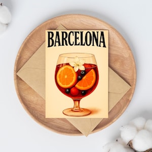 Sangria und Barcelona Digitale Karte | Druckbare Illustration | Spanien-inspirierte Kunst | Sofort Download