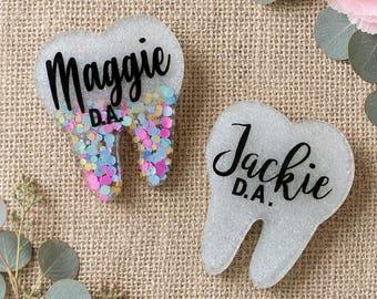 Customized Tooth Name Tag, Dental Office Badge, Dental Name Tag, Magnet or Badge Reel.