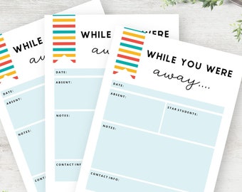 Printable Substitute Teacher Note, While You Were Away Card, Colorful Stripes Back to School Tools, Relief Teacher Resources