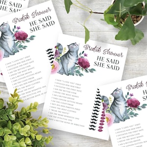 He Said She Said Bridal Shower Game, Printable Getting Meowied Couple&#39;s Shower Activity, Cat Theme, Cat Mom, Printable No. 4100