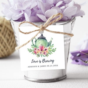 Editable Bridal Shower Favor Tag, Love Is Brewing Template, Tea Party Bridal Shower, Wedding Favor Tags, Tea Party Theme, Printable No. 1018