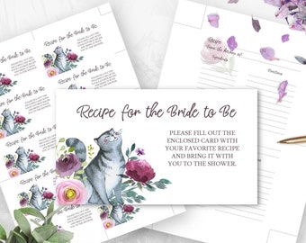 Recipe for the Bride to Be Card, Getting Meowied Recipe Card, Bridal Shower Activity, Cat Theme Bridal Shower, Printable No. 4100