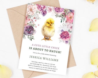 Editable Baby Shower Invitation, Cute Little Chick Baby Shower Invite Template, Baby Girl Spring Shower Invitation, Pink Floral Farm Theme