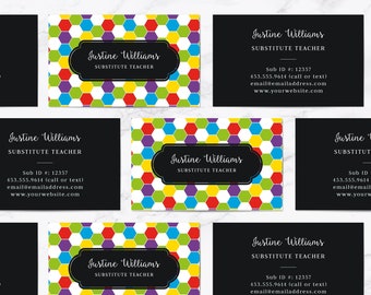 Substitute Teacher Business Cards, Meet the Teacher Cards, Open House Calling Cards, Meet the Teacher, Primary Colors, Reading Tutor