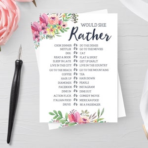 Would She Rather Bridal Shower Game, Floral Bridal Shower Game, Bridal Shower Activity, Bachelorette Party Game, Wedding, Printable No. 1018 image 4