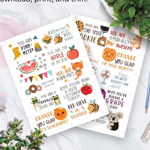 Notes de boîte à lunch imprimables pour enfants, notes d'école primaire, cartes de rentrée scolaire, notes inspirantes pour les enfants, notes de maman