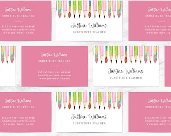 Substitute Teacher Business Cards, Chevron Stripes Open House Contact ...