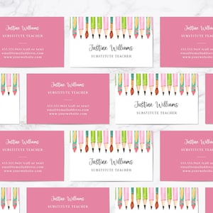 Substitute Teacher Business Cards, Open House Contact Cards, Back to School, Girly Relief Teacher, Art Teacher Contact Card, Instructor