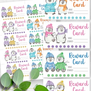 Cartes imprimables de récompenses pour la classe, Gestion de classe, Cartes perforées pour la classe Pingouin d'hiver, Cartes de motivation, Enseignants, Ressources pédagogiques