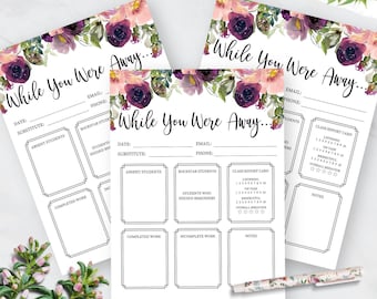 Printable Substitute Teacher Note, While You Were Away, Back to School Resources, Relief Teacher, Organized Teacher Instant Download