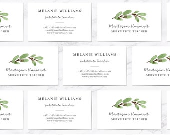 Greenery Business Cards, Minimal Design, Photographer, Event Planner, Stylist, Interior Designer, Substitute Teacher, FREE SHIPPING