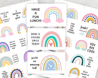 Printable Lunchbox Notes, Rainbow School Notes for Kids, Elementary School, Back to School Cards, Inspirational Notes for Kids