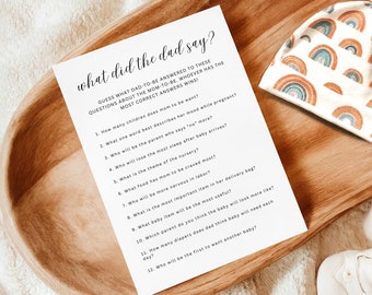 What Did the Dad Say Baby Shower Game, Minimal What Did He Say, Baby Trivia Activity, Editable Game Template, Gender Neutral, Baby Boy,MIN24