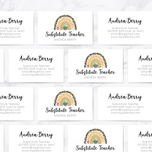 Substitute Teacher Business Cards, Open House Contact Cards, Private Tutor, Back to School, Rainbow Business Card, Leopard Print, FREE Ship