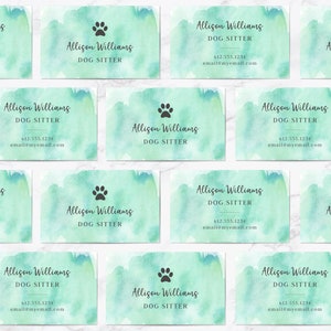 Dog Sitter Business Card, Dog Walker Calling Card, Pet Groomer Business, Dog Trainer, Personalized Business Cards, Paw Print, Free Shipping