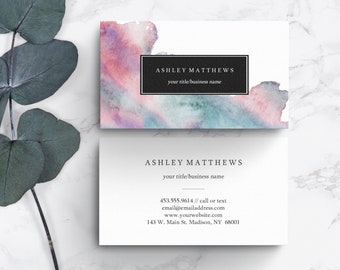 Personalized Business Cards, Watercolor Business Cards, Blue, Purple, Makeup Artist, Stylist, Artist, Substitute Teacher, Free Shipping