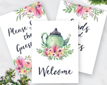 Elegant Tea Party Printables, Baby & Bridal Shower Decorations, Signs, Cards and Guestbook Bundle, Printable No. 1018